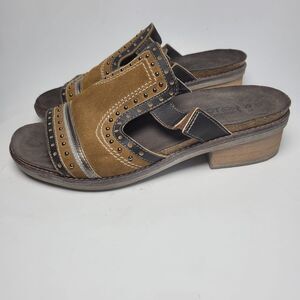 NAOT Nifty Leather Slide Walking Shoe Brown Women US 8/8.5 Studded Western Boho